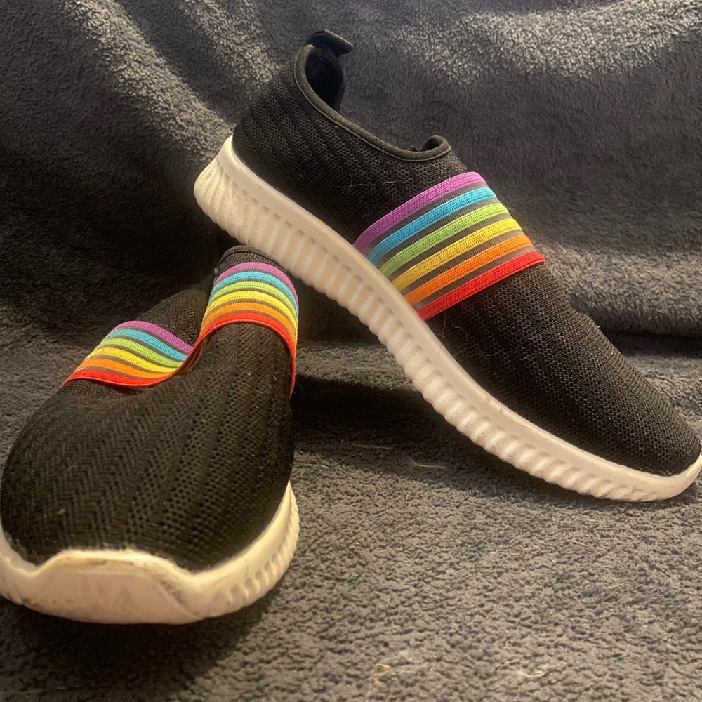 Rainbow slip on tennis shoes